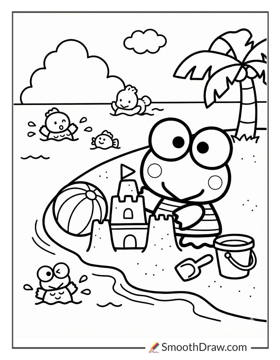 Keroppi Summer Beach Day Fun Coloring Pages