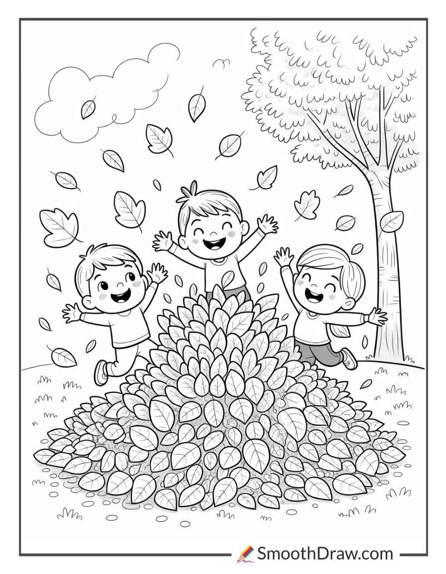 Kids Jumping Into Leaf Pile