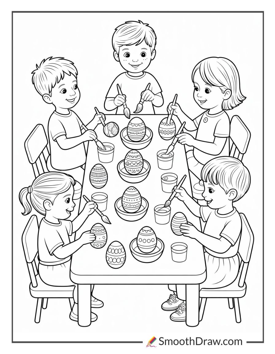 Kids Painting Easter Eggs Together