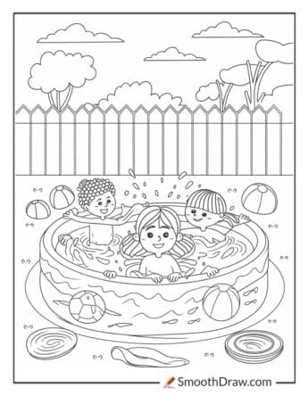 Kids splashing in a backyard pool