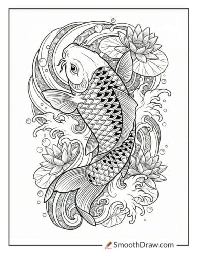 Koi fish swimming tattoo scene