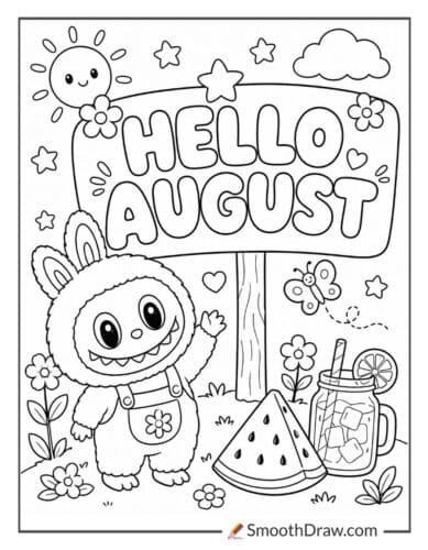 Labubu Hello August coloring page