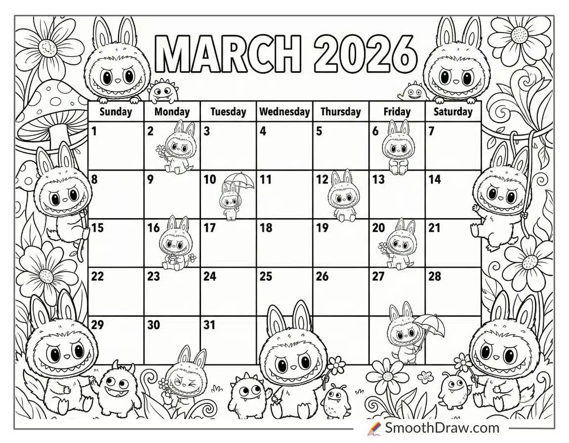 Labubu March 2026 Calendar