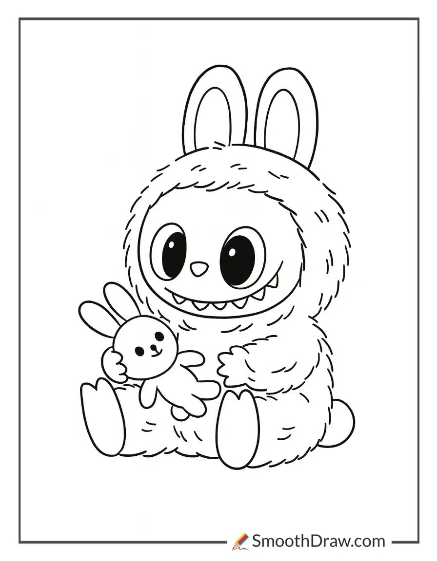 Labubu hugging a teddy bear for Christmas