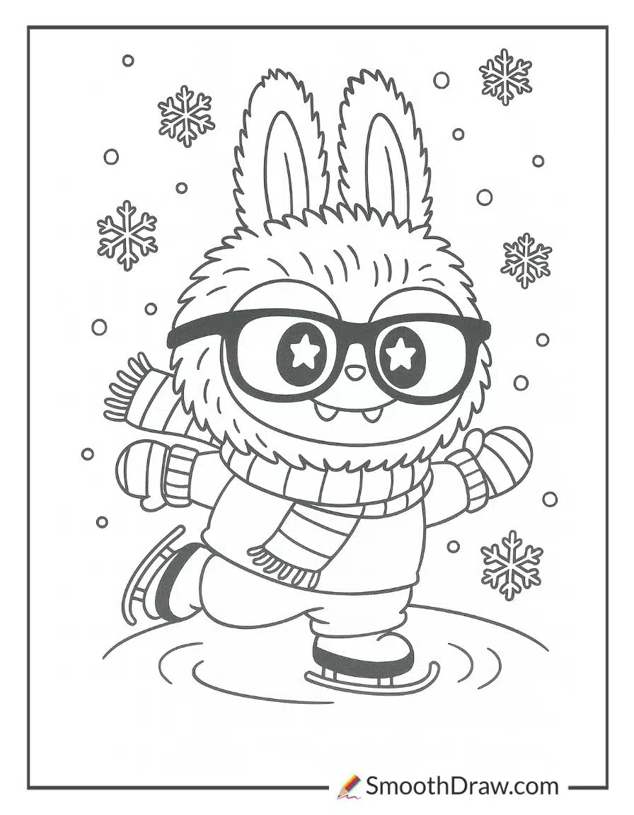 Labubu ice skating in the snow