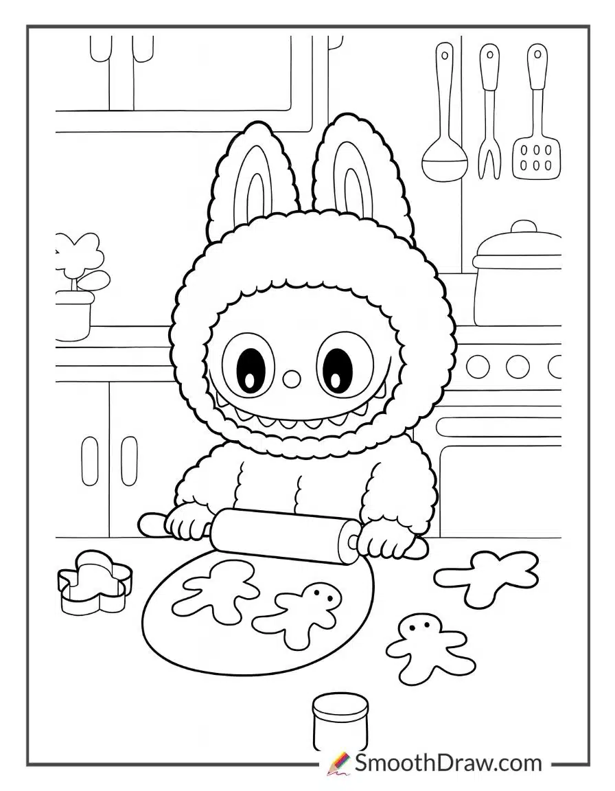Labubu making Christmas cookies