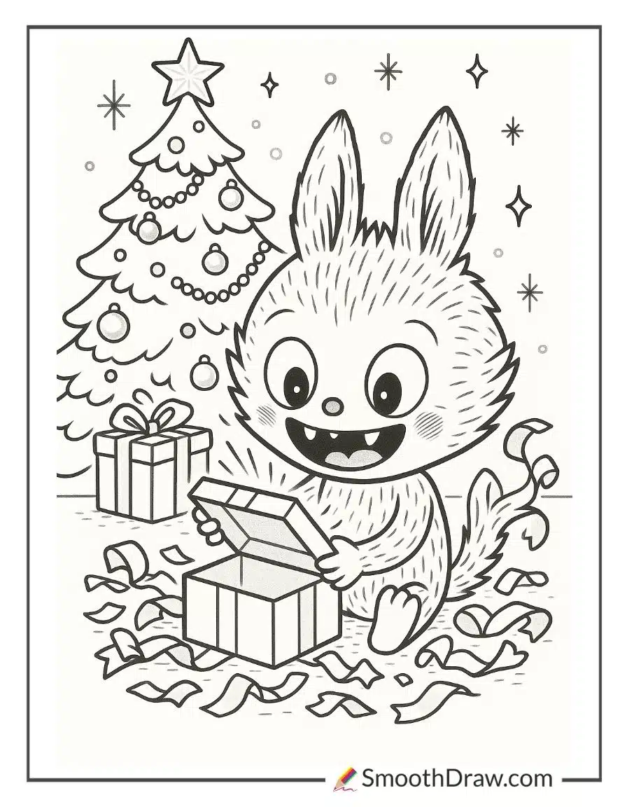 Labubu opening Christmas presents