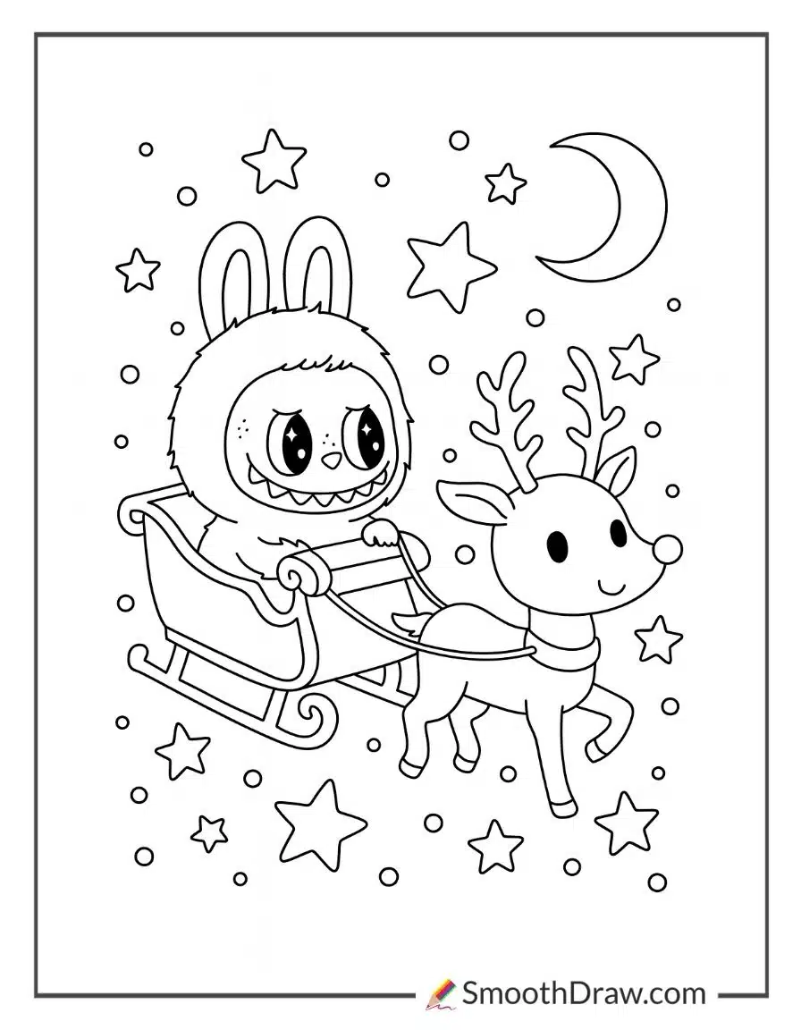 Labubu with reindeer and sleigh