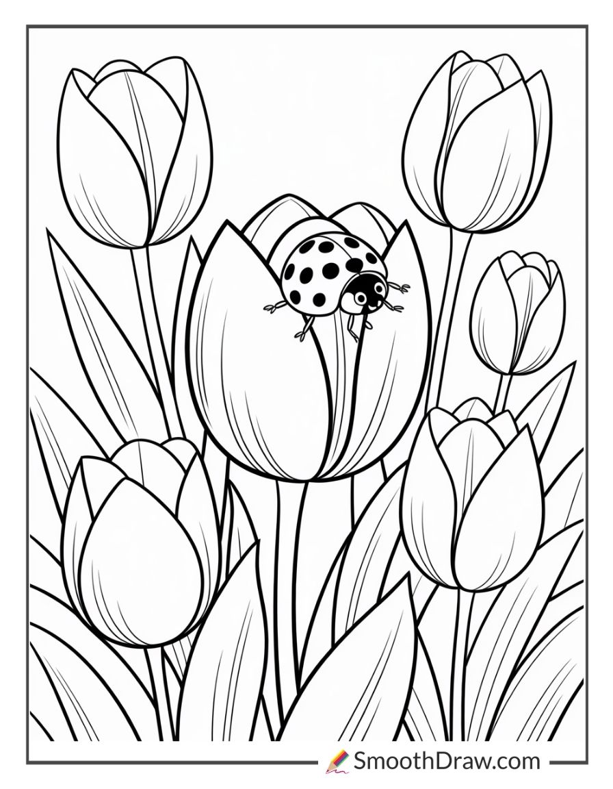 Ladybug Resting On A Tulip Petal Coloring Page
