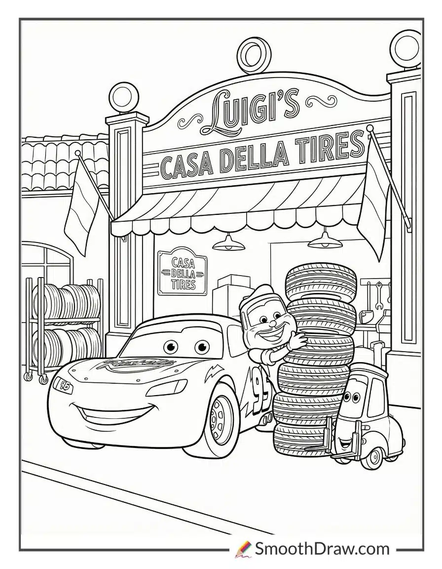 Lightning McQueen And Luigi Tire Shop