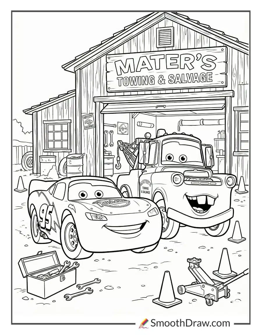 Lightning McQueen And Tow Mater Coloring Page