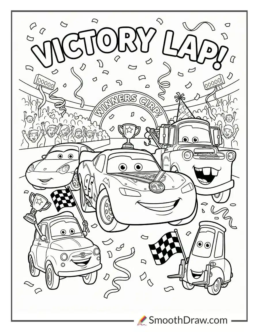 Lightning McQueen And Friends Celebrating Victory