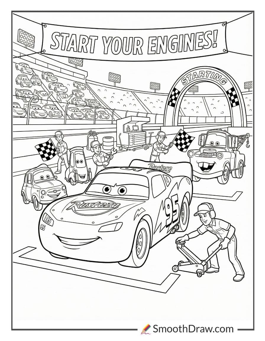 Lightning McQueen getting ready to race
