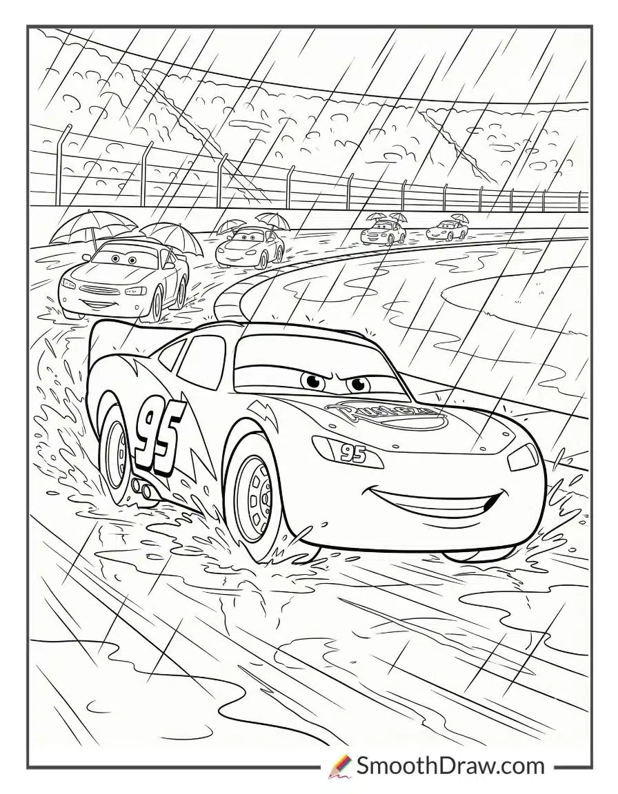Lightning McQueen In The Rain Soaked Race