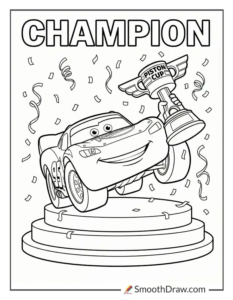 Lightning McQueen On The Winners Podium Coloring Pages