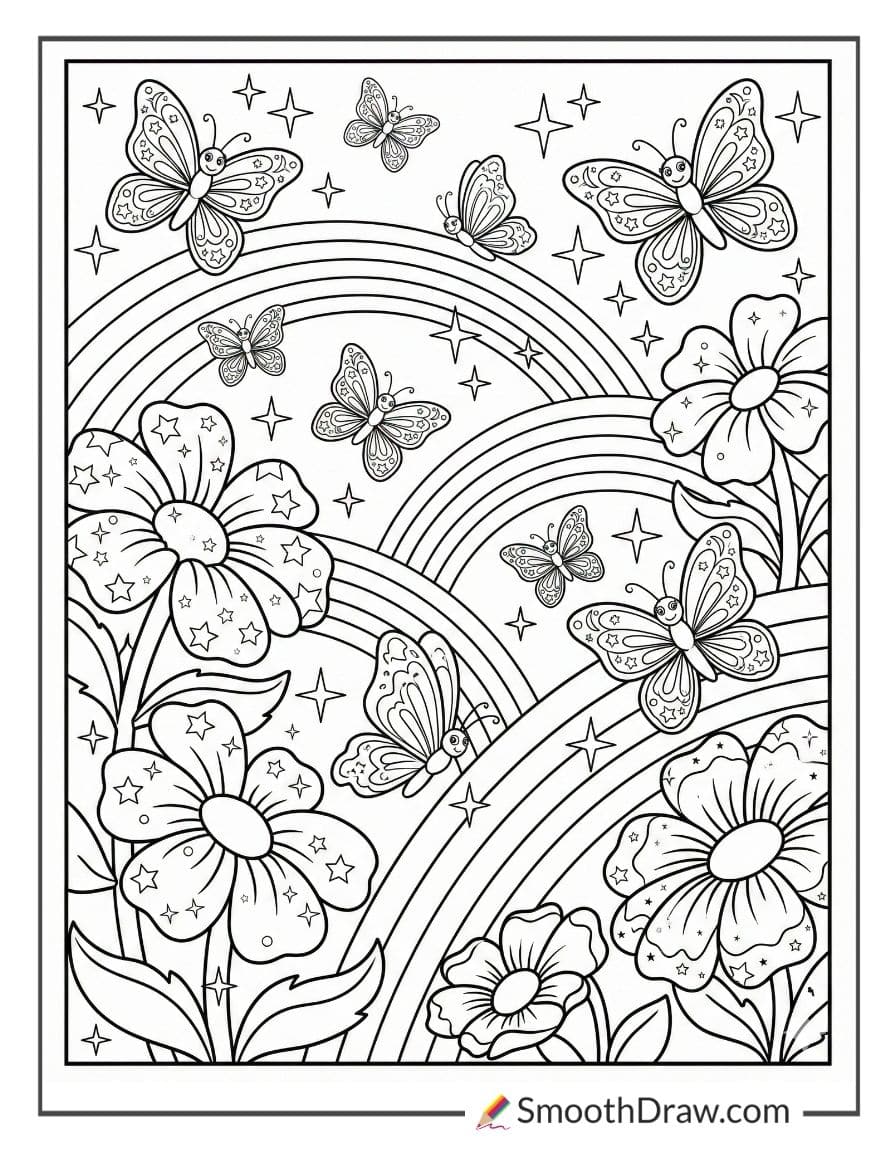 Lisa Frank butterfly garden with sparkles