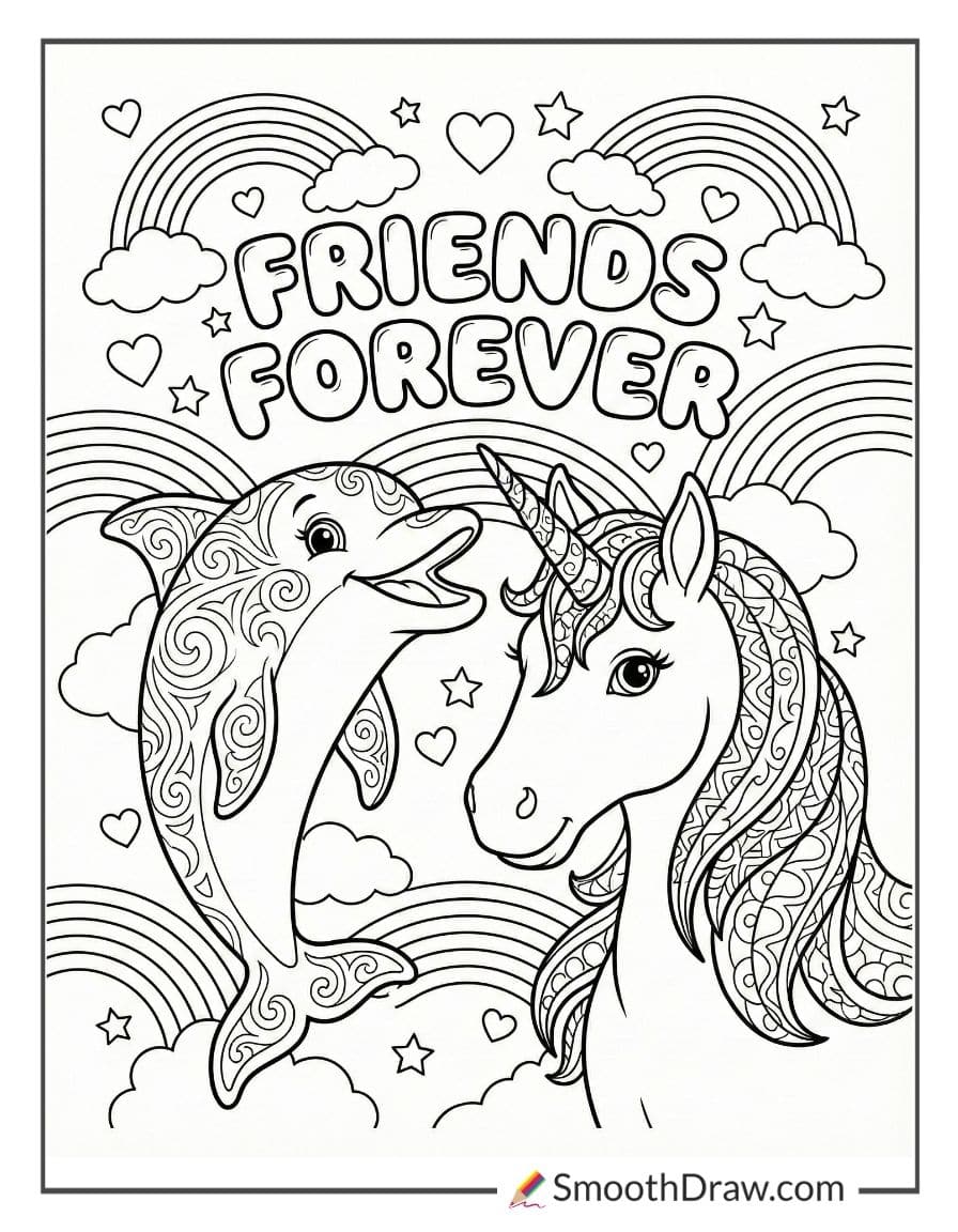 Lisa Frank dolphin and unicorn friendship