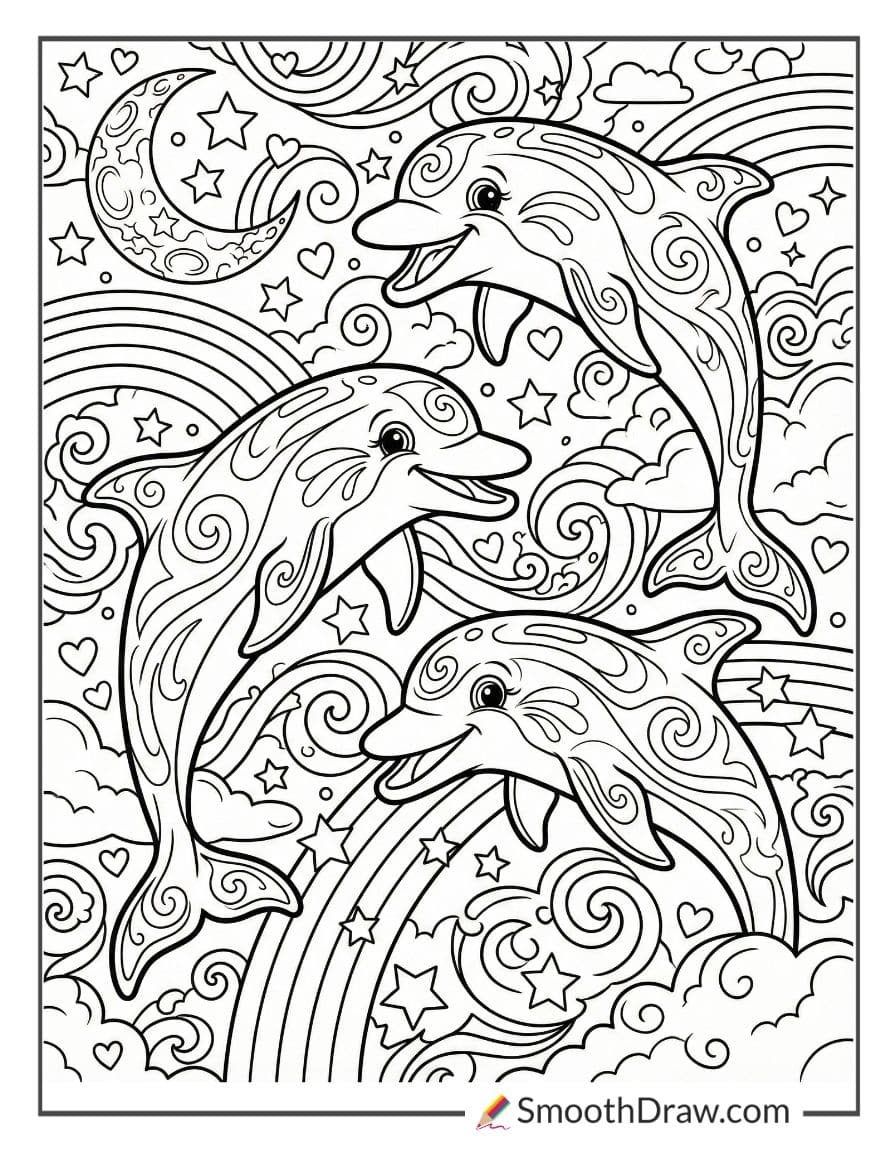 Lisa Frank dolphins jumping through stars