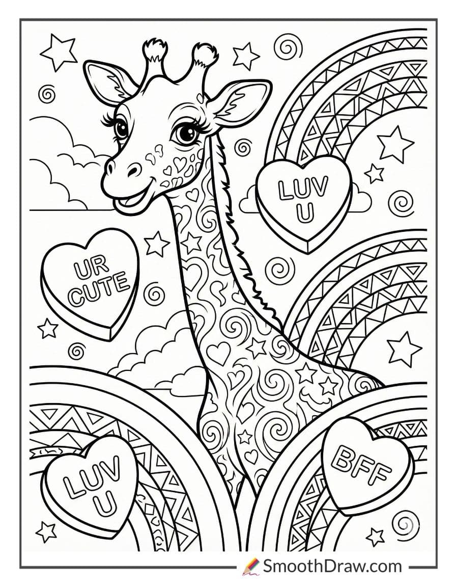 Lisa Frank giraffe with candy hearts