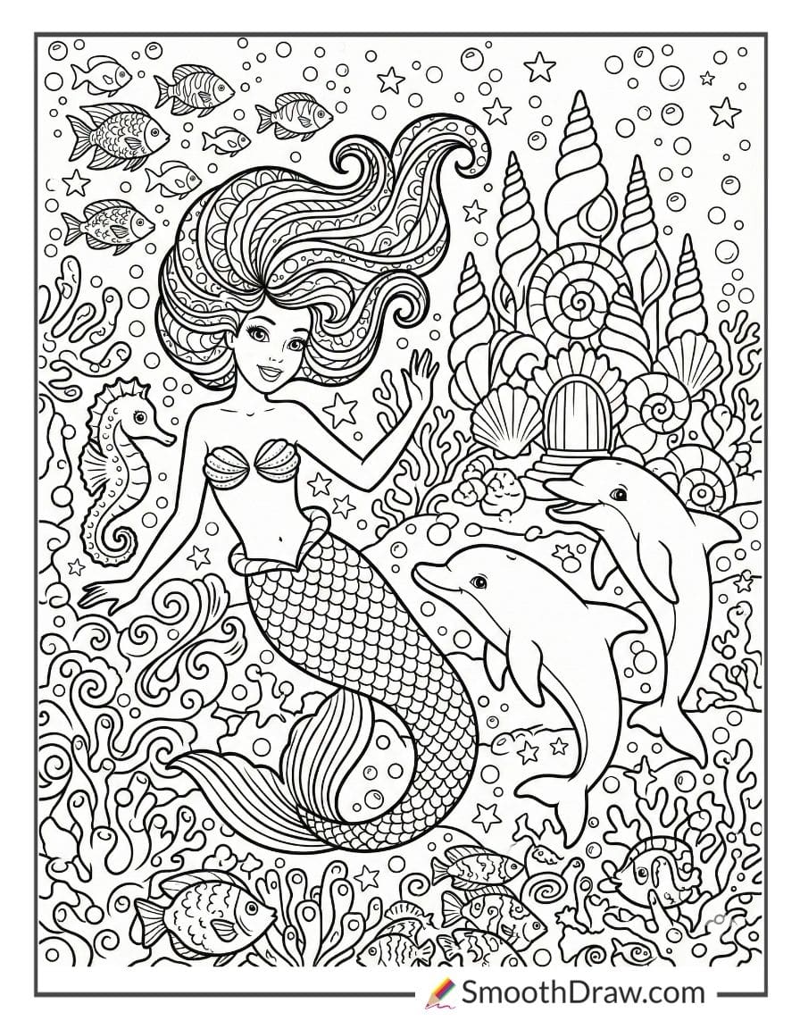 Lisa Frank mermaid friends under sea castle