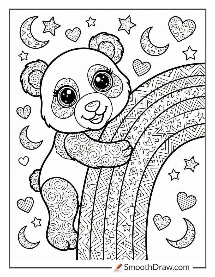 Lisa Frank panda hugging a rainbow