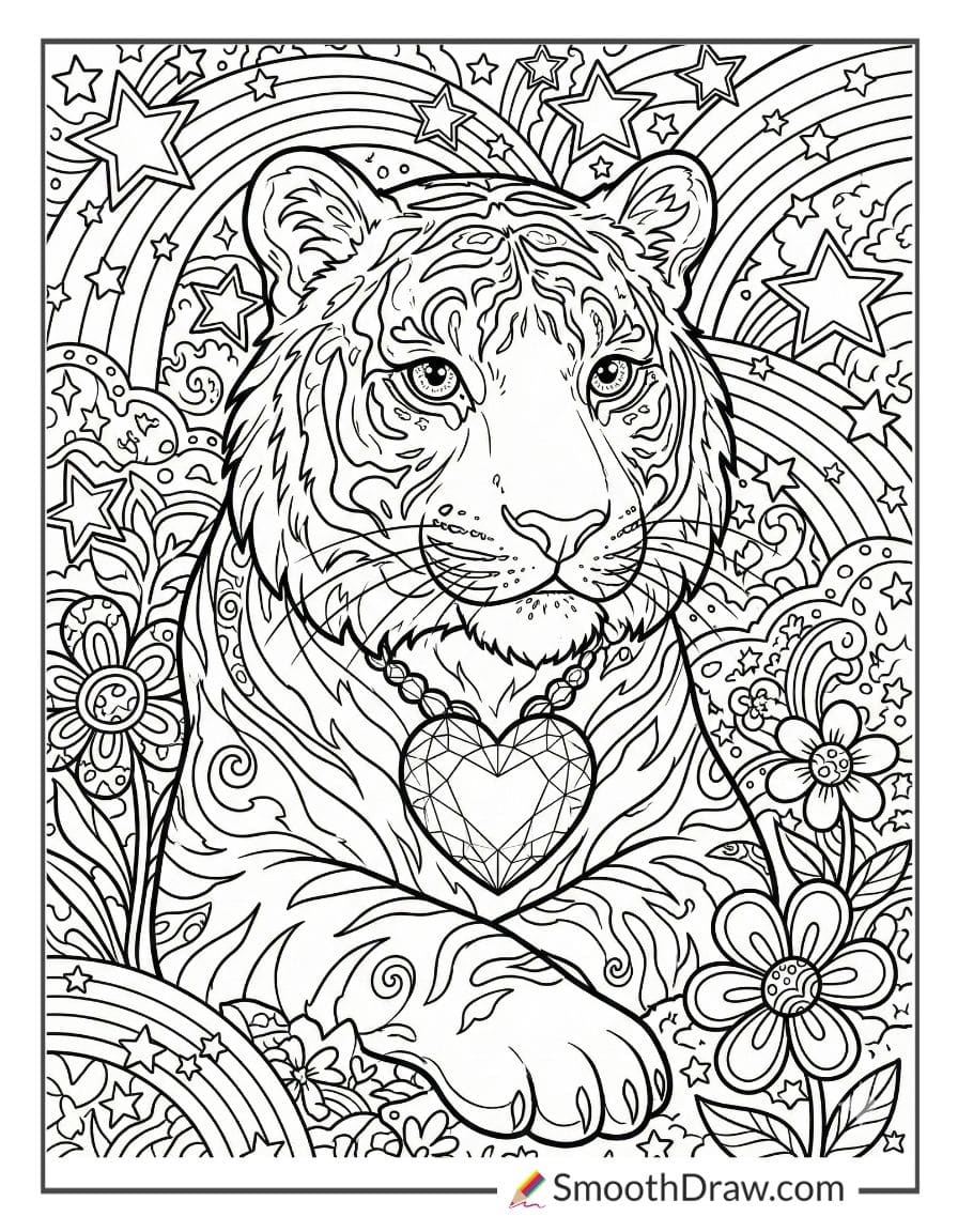 Lisa Frank tiger with crystal heart necklace
