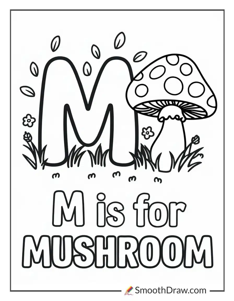 M is for Mushroom coloring pages