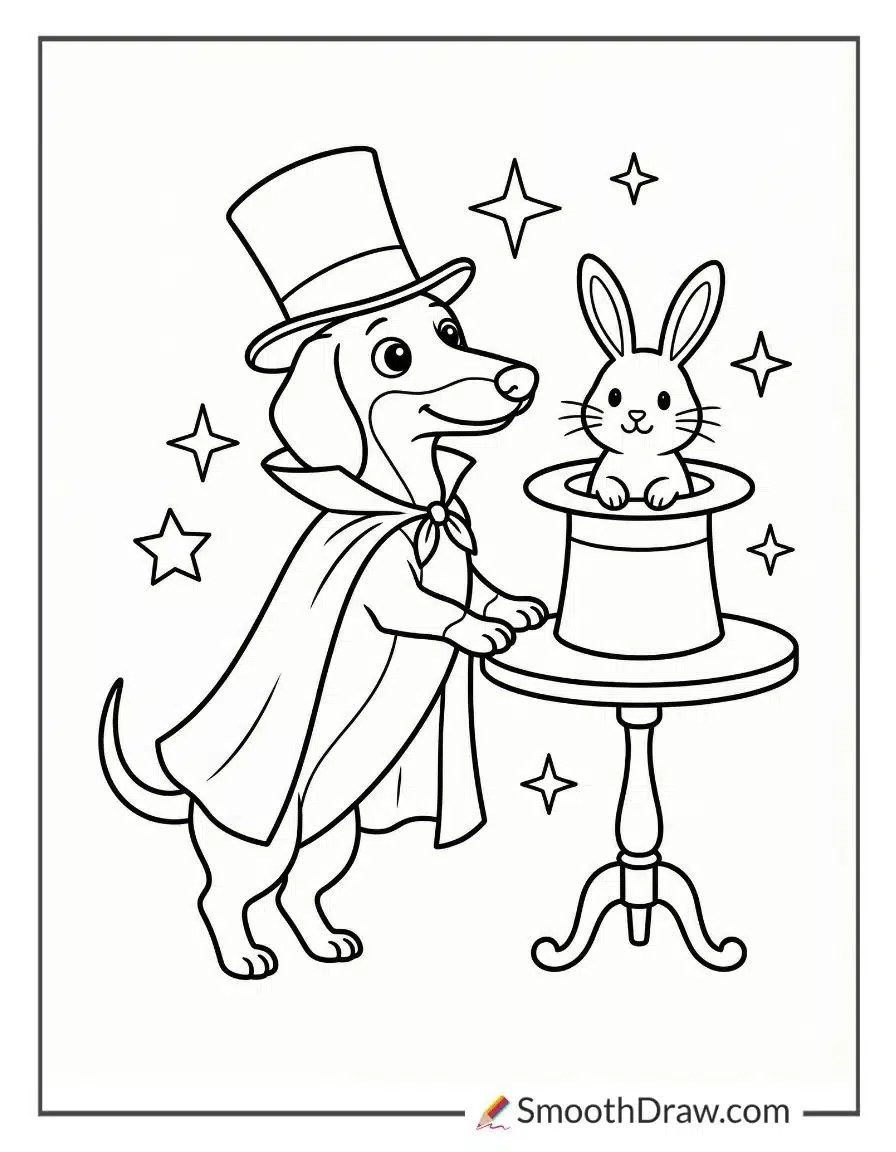 Magician Dachshund Pulling Hat Rabbit