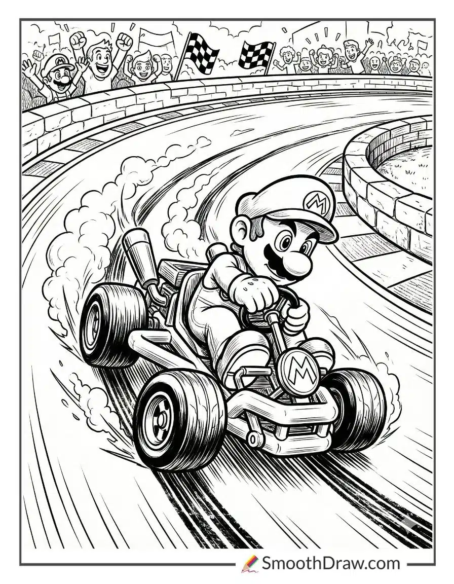 Mario drifting around sharp corner
