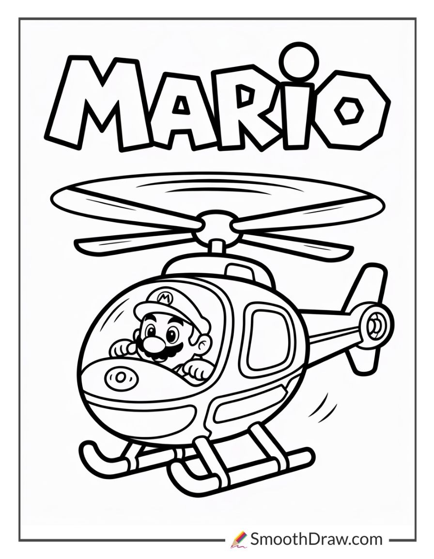 Mario Flying Helicopter Coloring Page