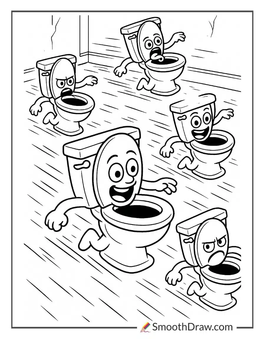 Mini Skibidi Toilets Running Around