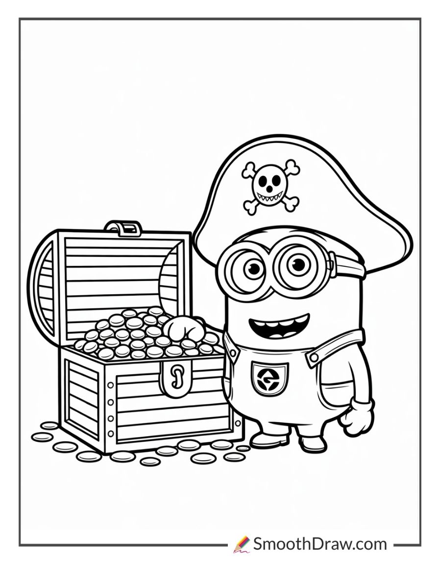 Minion Pirate With Treasure Chest Coloring Page