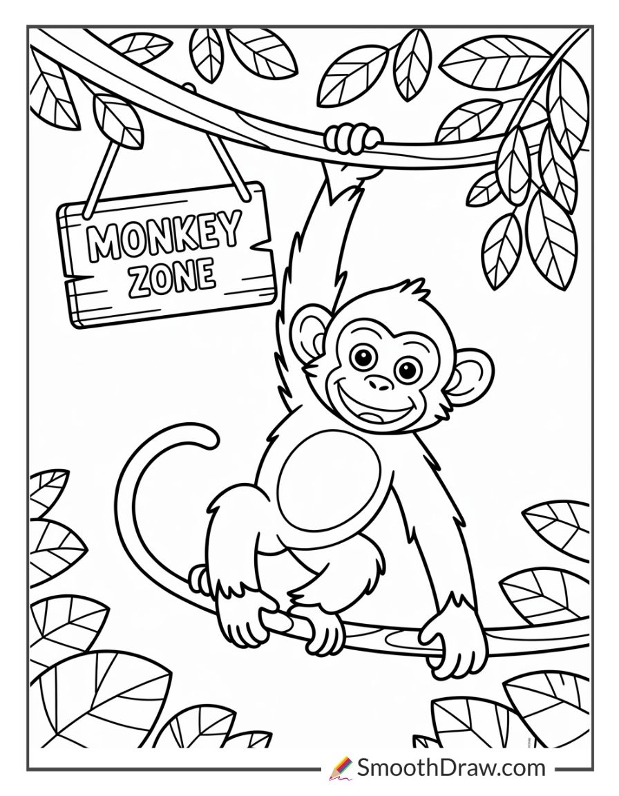 Monkey Swinging From Vines
