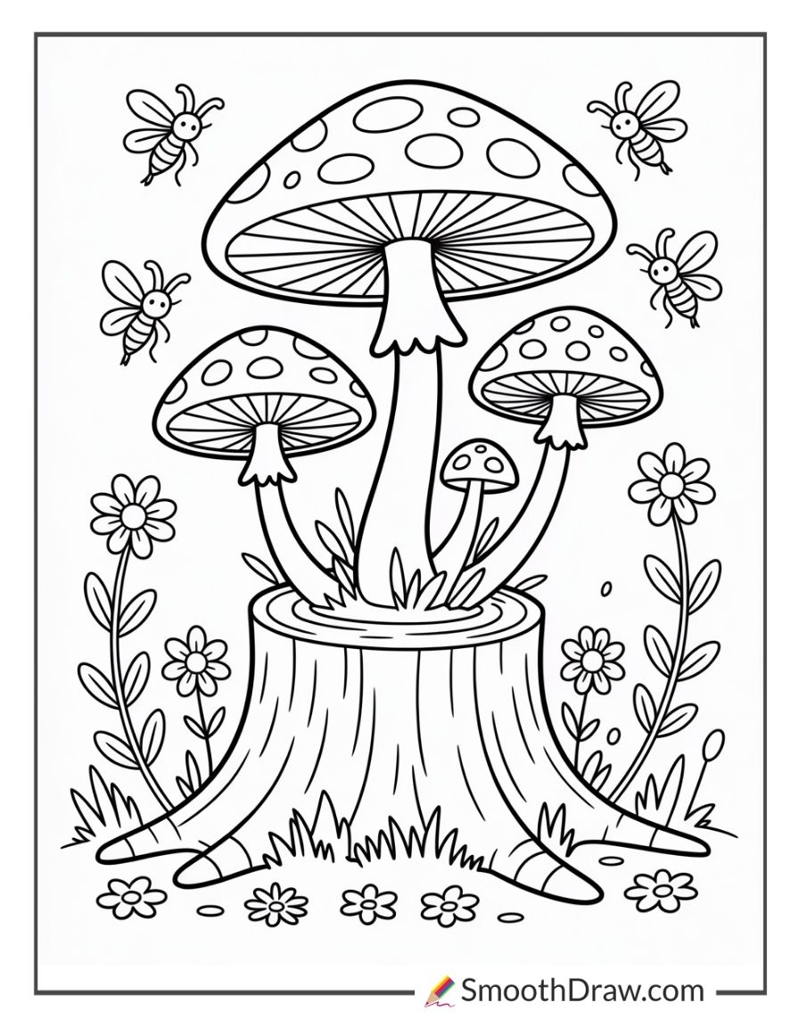 Mushrooms Growing On Tree Stump