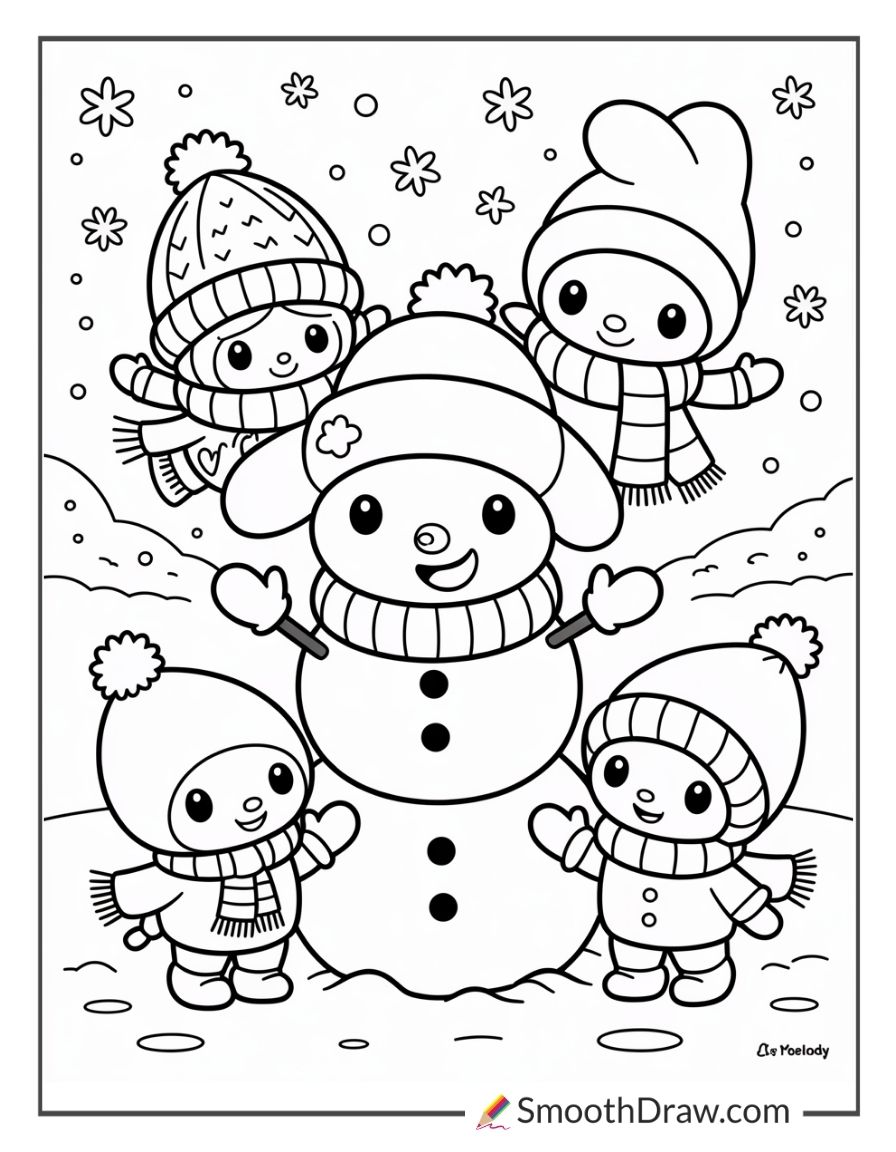 My Melody And Friends Building A Snowman