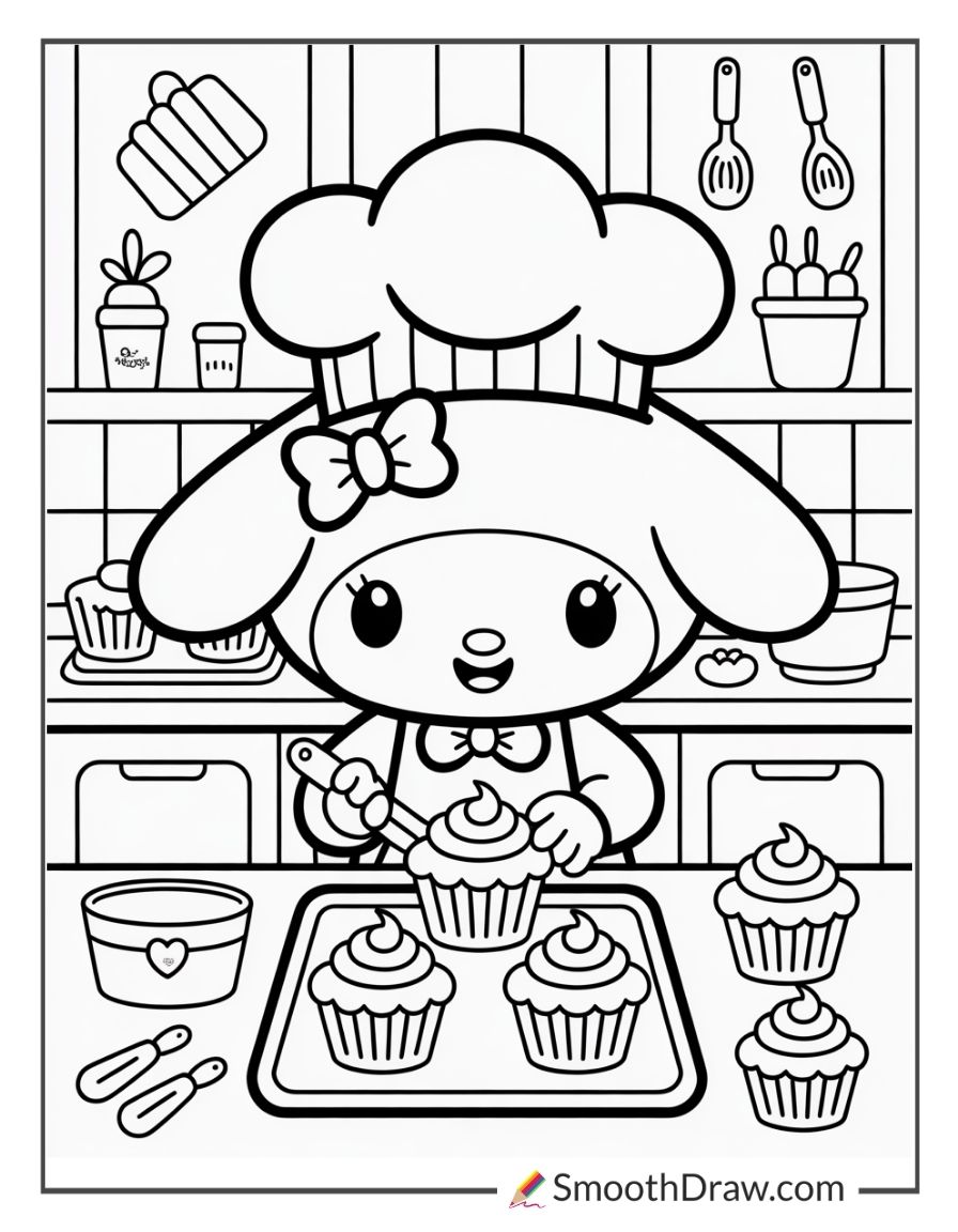 My Melody Baking Cupcakes In The Kitchen