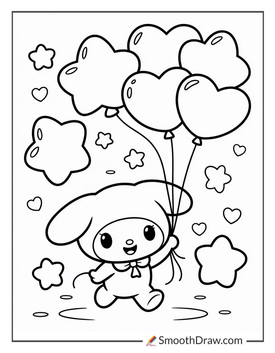 My Melody Holding Balloons For Coloring