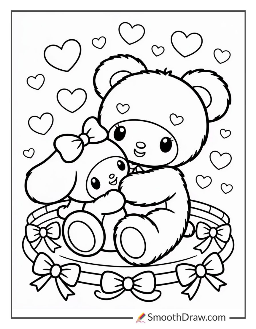 My Melody Hugging A Giant Teddy Bear