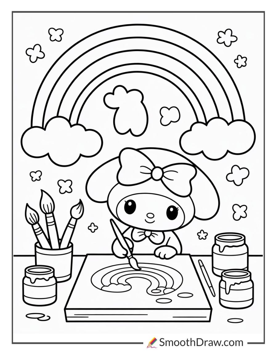 My Melody Painting A Rainbow Picture