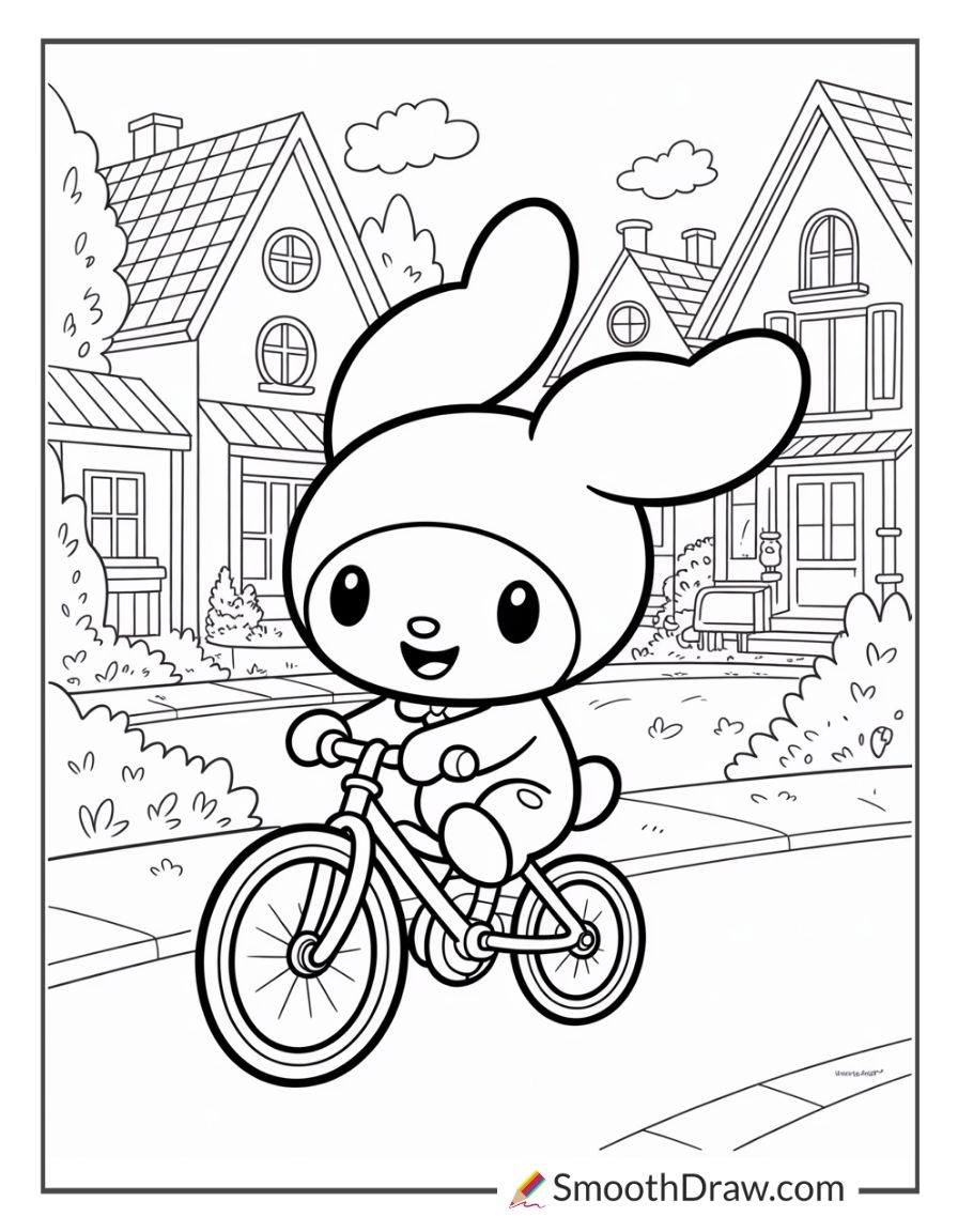 My Melody Riding A Bicycle Through Town