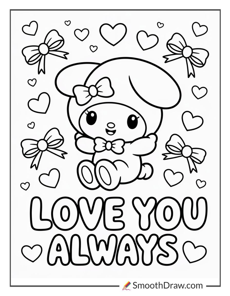 My Melody Surrounded By Hearts And Ribbons