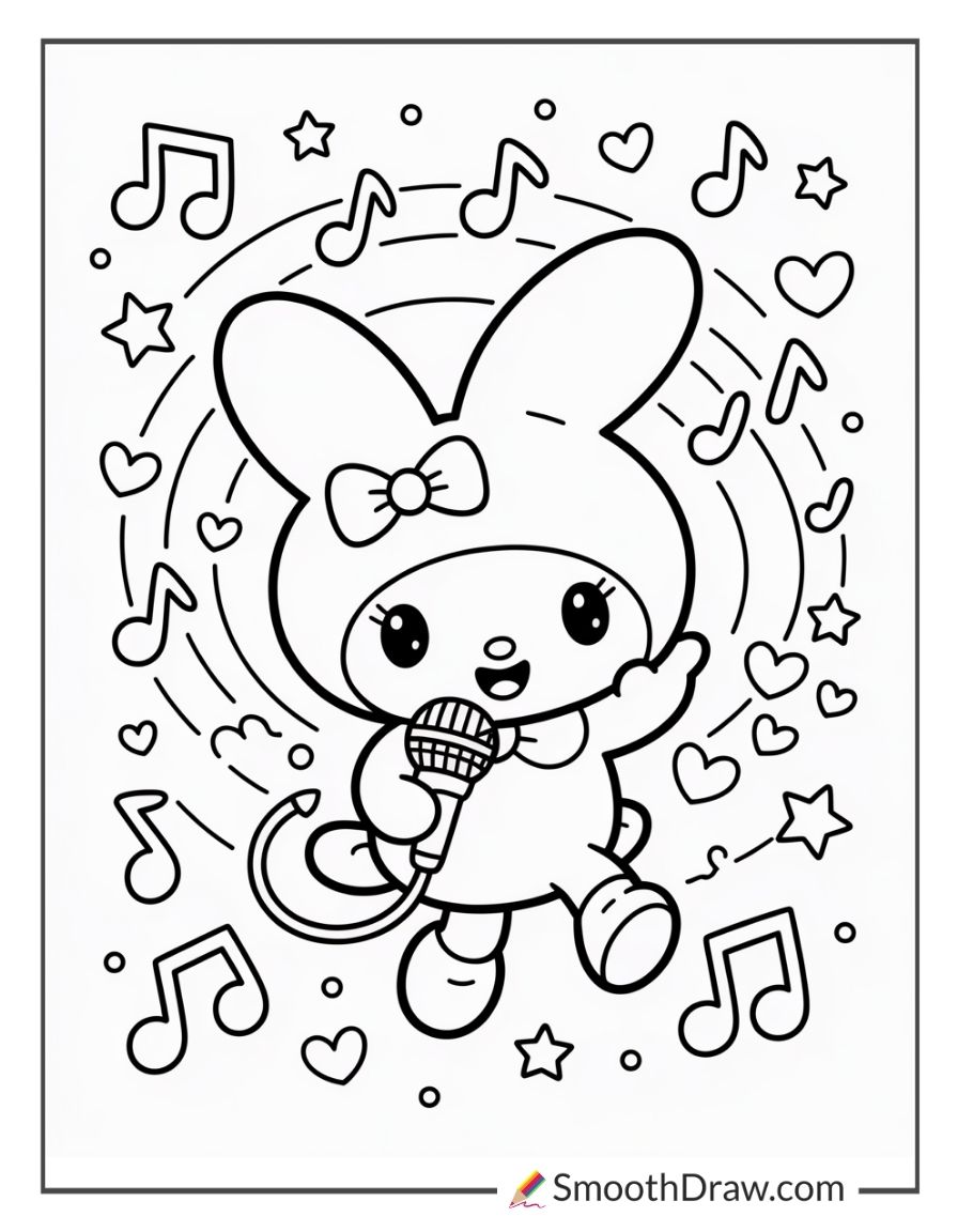 My Melody Surrounded By Musical Notes For Coloring