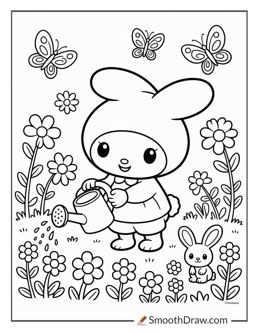 My Melody Watering Flowers In The Garden