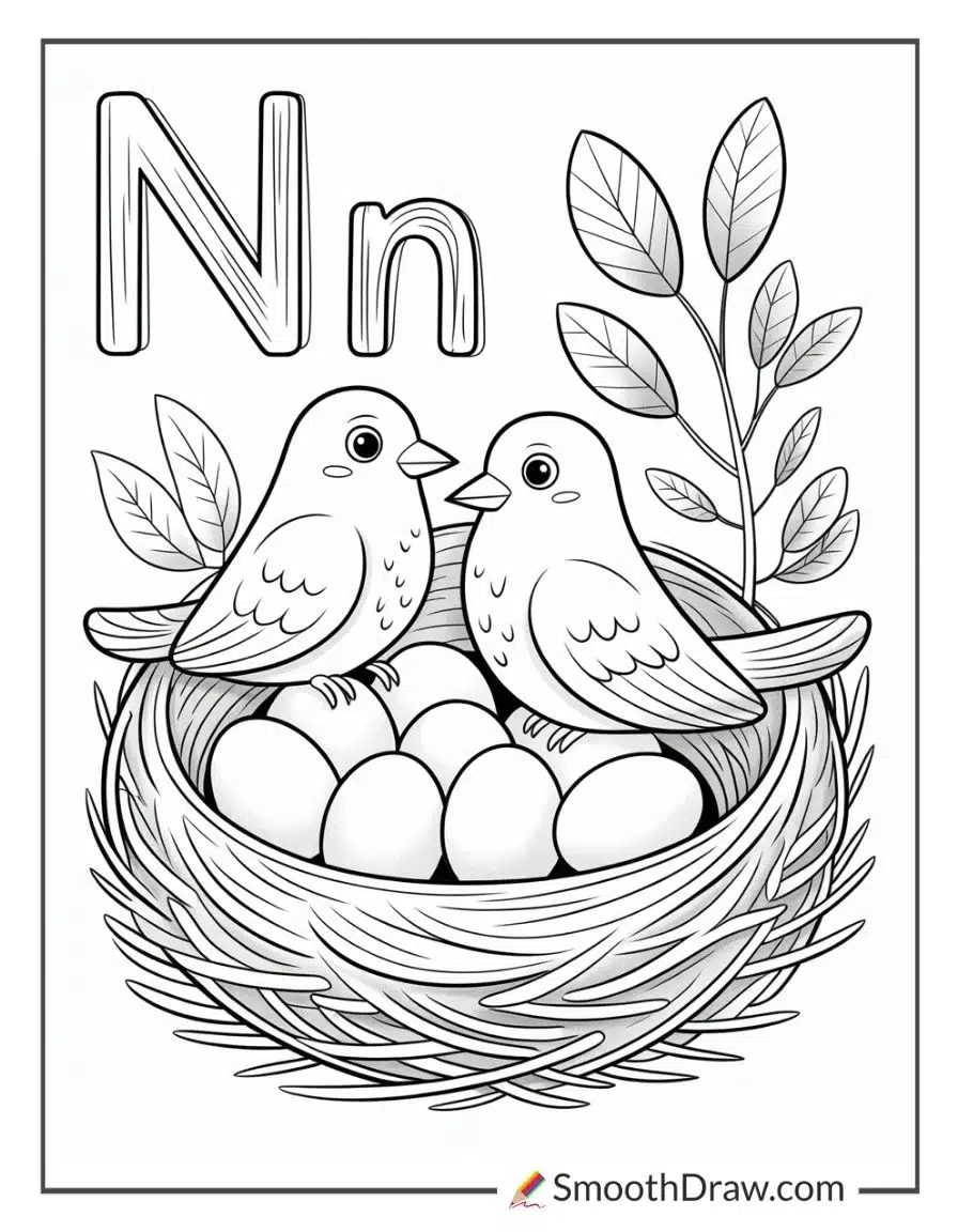 N For Nest ABC Coloring Page