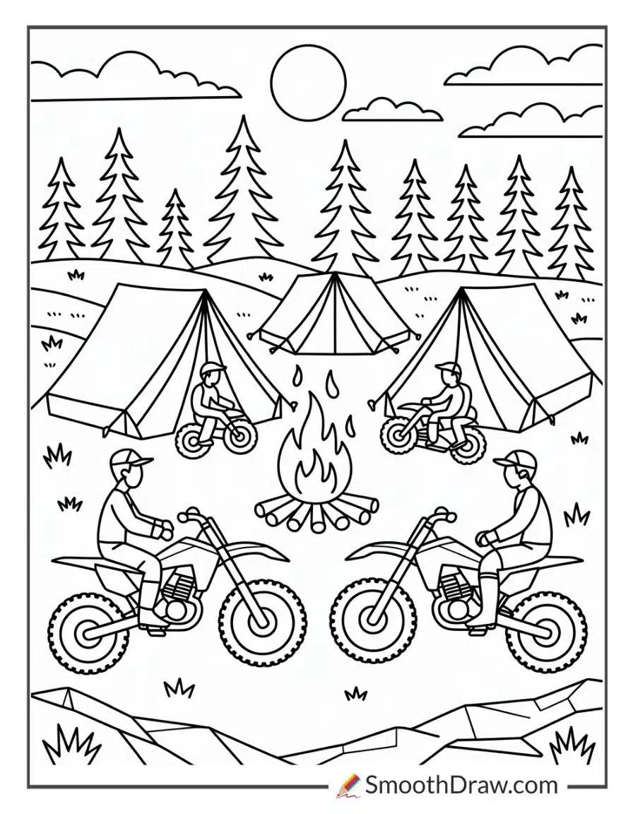 Nighttime dirt bike campfire ride