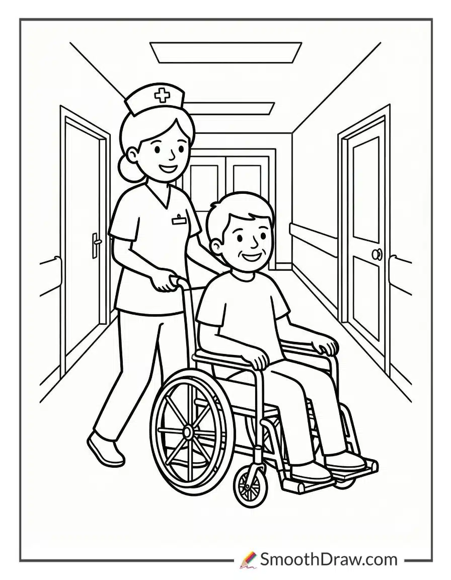 Nurse Pushing Patient In Wheelchair