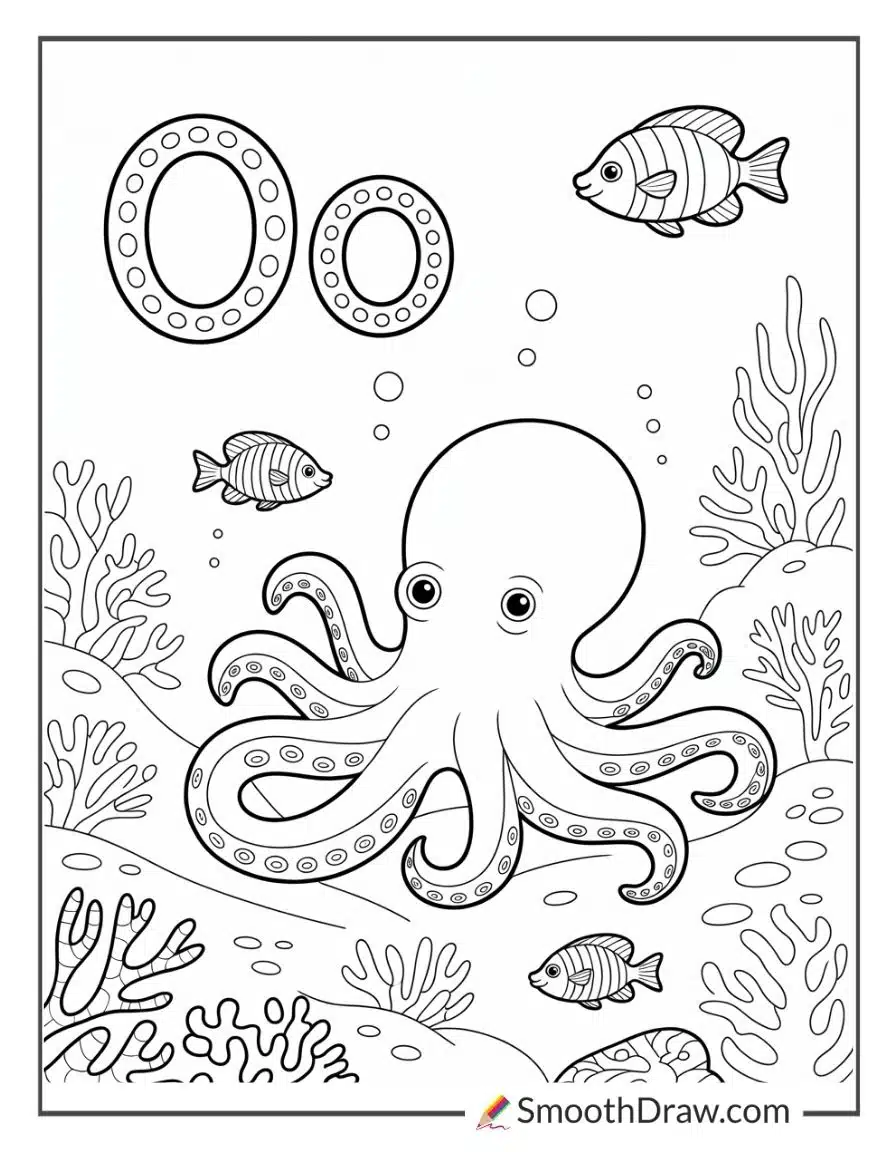 O For Octopus Underwater Coloring Sheet