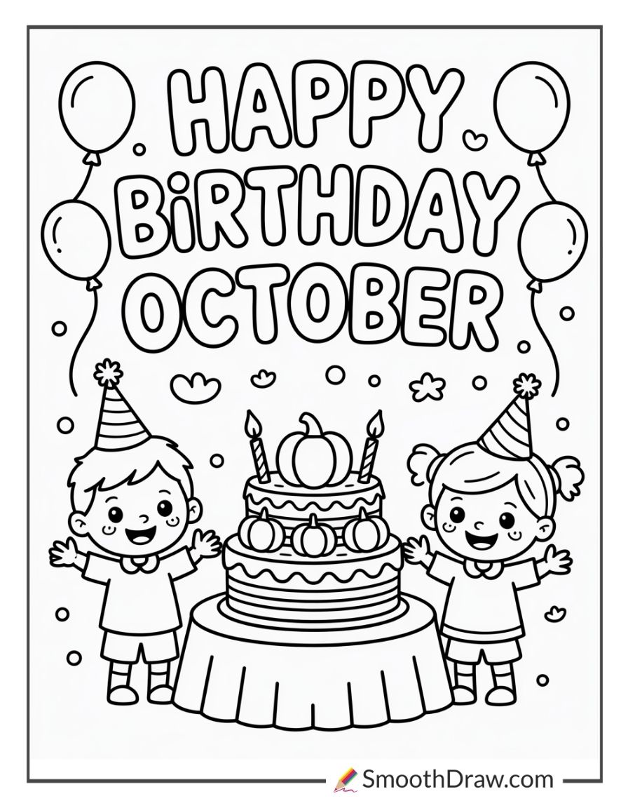 October Birthday Party Coloring Page