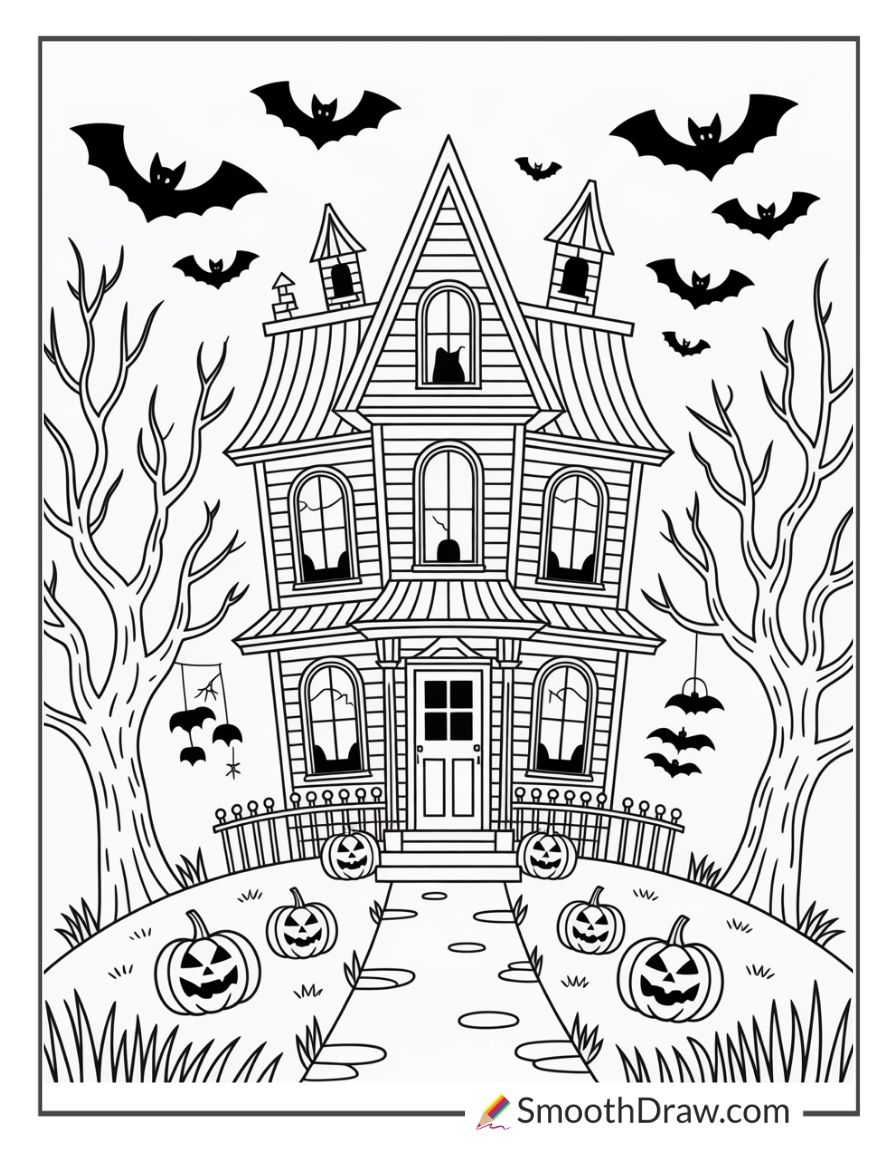 October Haunted House Coloring Sheet