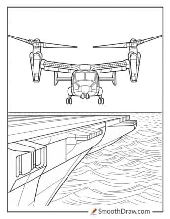 Osprey helicopter landing on aircraft carrier